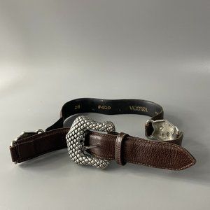 Vicenza Vintage Genuine Italian Calf Skin Three-Section Brown Belt, Size 28